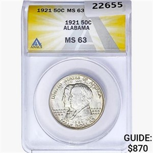 1921 Alabama Half Dollar ANACS MS63
