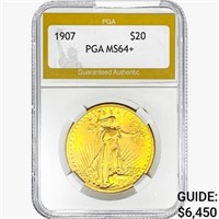 1907 $20 Gold Double Eagle PGA MS64+