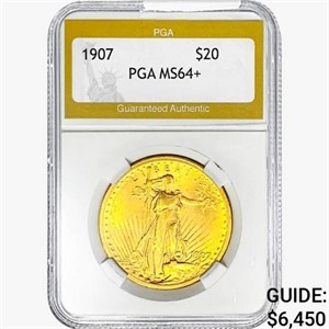 1907 $20 Gold Double Eagle PGA MS64+