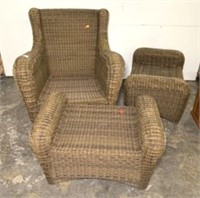 All Weather Wicker Easy Chair & Two