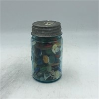 MASON JAR WITH BUTTONS AND MARBLES