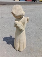 Concrete Girl Holding Cat Statue