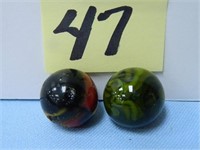 (2) 1" Unusual Slag Style Marbles (Maybe New)
