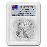 2023 Aus 1 Oz Silver Lunar Rabbit Ms-70 Pcgs Fs