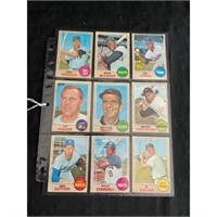 (9) 1968 Topps Baseball Hof/stars