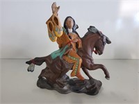 Indian On Horse Ceramic Statue 11in X 12in