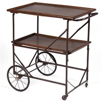 AMERICAN OR FRENCH IRON AND OAK FOLDING TEA CART,