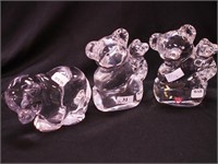 Three crystal bear figurines: two are 4 1/2" high,