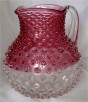7.5" Cranberry to Clear Hobnail Pitcher