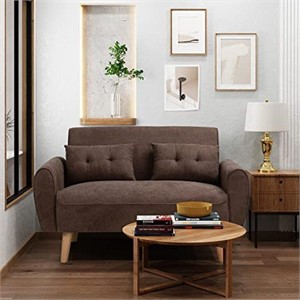 Shintenchi 47" Loveseat Wood Sofa, Brown, Easy