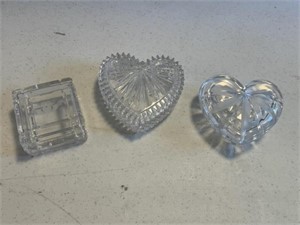 3- crystal/glass heart themed boxes
