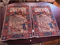 Two Oriental throw rugs depicting scenes of