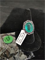 German Silver Green Quartz Sz 8 Ring