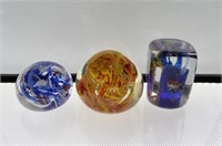 (3) GLASS PAPERWEIGHTS