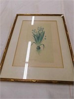 Hyacinth botanical print matted in golden frame,