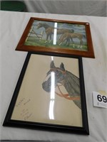 Paint by number horse and colt, framed. 19" x 15"-