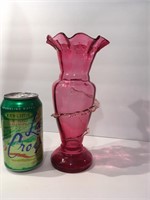 Cranberry Vase with Applied Decorative Trim