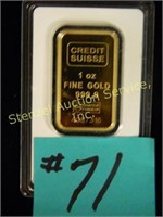 1 oz. Fine Gold 999.9 Bar by Gredit Suisse