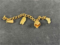 Vintage Brass Charm Bracelet Football Charms