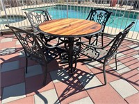 Wood & Metal Patio Table & 4 Chairs