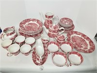 Vintage Red/White Wood & Sons English Dish Set