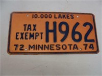 Tax Exempt Minnesota Car License Plate