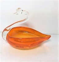 Tangerine Art Glass Swan with Clear Applied Neck
