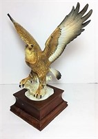 Porcelain Golden Eagle on Wood Base