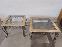 (2) Glass Top Metal Side Tables