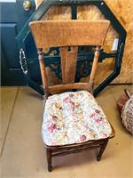 Antique Wooden Side Chair with Cushion