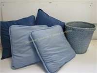 Blue Decor- Pillows & Wastebasket