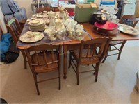 Pine Drop Leaf Table And Six Cane Seat Chairs