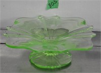 Green depression glass pedestal dish
