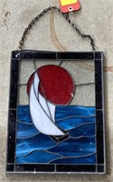 Stained Glass Sailboat Scene Window Hanging,