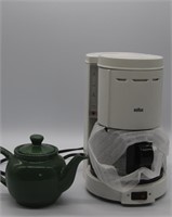 Braun Coffee Maker & Green Creamic Teapot