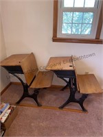 Antique School Desks (2) - Wood & Cast Iron - Ink
