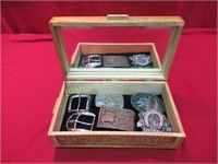 Carved Wooden Trinket Box w/ 6 Assorted Belt