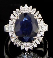 14kt Gold 9.43 ct Oval Sapphire & Diamond Ring