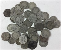 One Roll of 50 Circulated Barber Silver Dimes