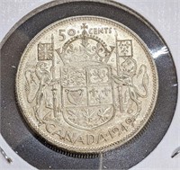 1949 Canadian Silver 50-Cent Half Dollar Coin