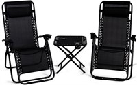 Giantex 3 PCS Zero Gravity Chair Patio Set (Black)