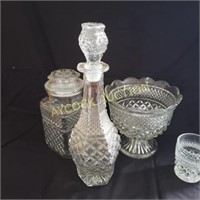 Large plastic tote with glass/crystal serving