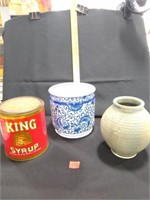 Blue/White Ceramic Utensil Holder, Ceramic Vase