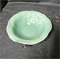 Rookwood Black Pottery Bowl with Green Interior