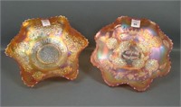 (2) Fenton Marigold Ruffled Carnival Glass Bowls.