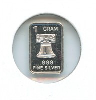 1 gram Silver Ingot - Liberty Bell, .999 Fine