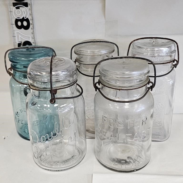 Lot of Assorted Canning Jars with Glass Lids