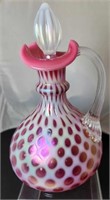 Cranberry Opalescent Iridized Honeycomb Cruet