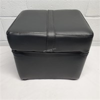 Black vinyl footstool, small   - J