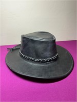 Black Leather Hat Made in Mexico, Size M